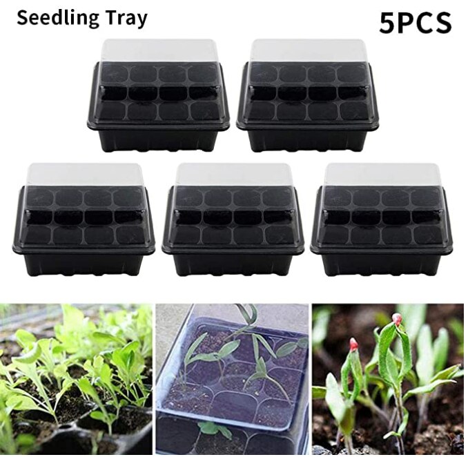VICTMAX 5 Set 12 células maceta de vivero semilla para plantar Set de bandejas de caja para germinación con tapa jardín protector de cultivo