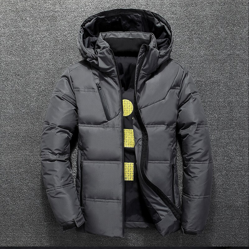 Veste d'hiver hommes Parka manteau décontracté automne col montant bouffant épais chapeau blanc canard manteaux mâle hommes hiver doudoune: Gris foncé / 170cm 65kg size XL