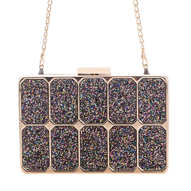 Blauwe avond clutches dames gouden metalen diner banket clutch beste kerst lange ketting dames schoudertassen mini telefoontasje: Kleurrijk