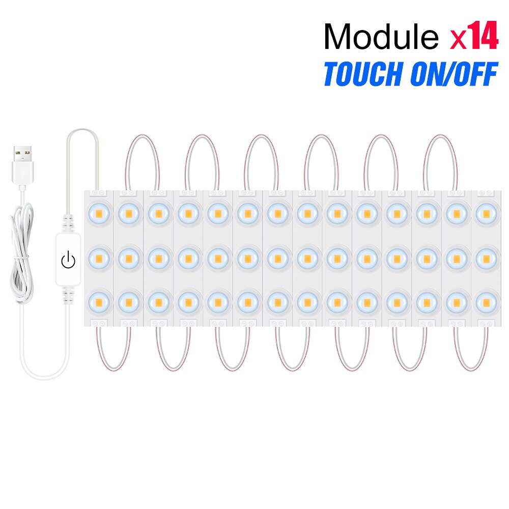 12v make-uplampen led-badkamerverlichting usb traploos dimbaar hollywood make-upspiegel cosmetische lamp led slaapkamer 2 6 10 14 lampen kit: 14 modules