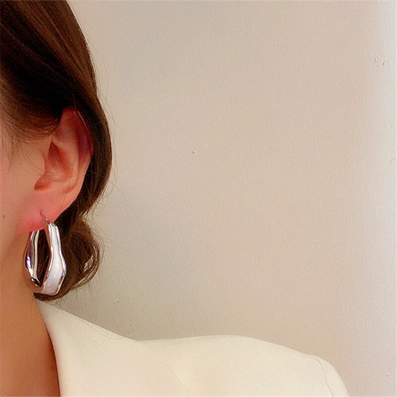 Huanzhi  s925 fargerike dryppende oljebøyle øredobber metall geometrisk uregelmessig gullfarge til kvinner jenter festsmykker