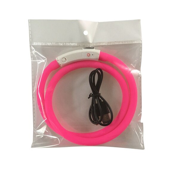 USB Rechargeable Flashing Night Dog Collars Luminous Pet Collar LED Light USB Dog Collar Glowing Teddy Flash Collar Pet 1: Rose Red / L