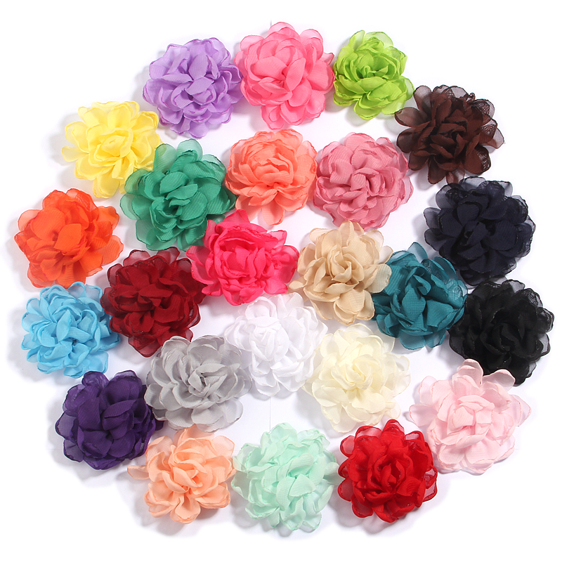 120 Stuks 7 Cm 2.7 "Burn Edge Chiffon Stof Bloemen Voor Baby Meisjes Hoofdbanden Handgemaakte Bloem Boutique Voor bruiloft Decoratie