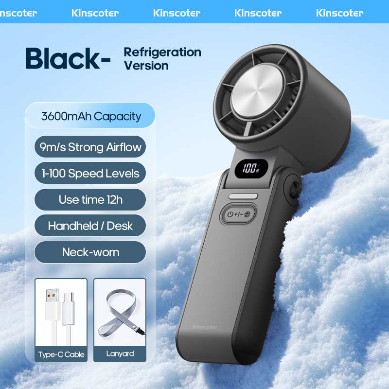 KINSCOTER-ventilador portátil plegable para exteriores, miniventilador Turbo de alta velocidad, recargable, 3600mAh, 100 niveles, Control libre: Negro