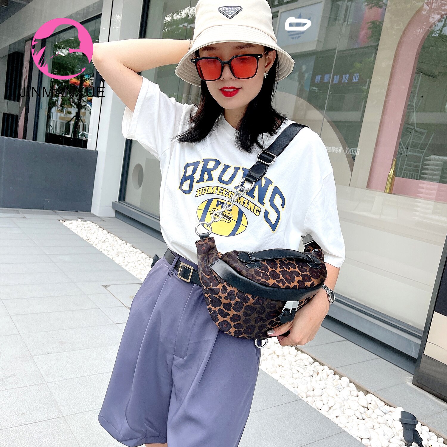 Minicabezal pequeño de para mujer, bolso cruzado con cinturón, a la , de leopardo, para el pecho