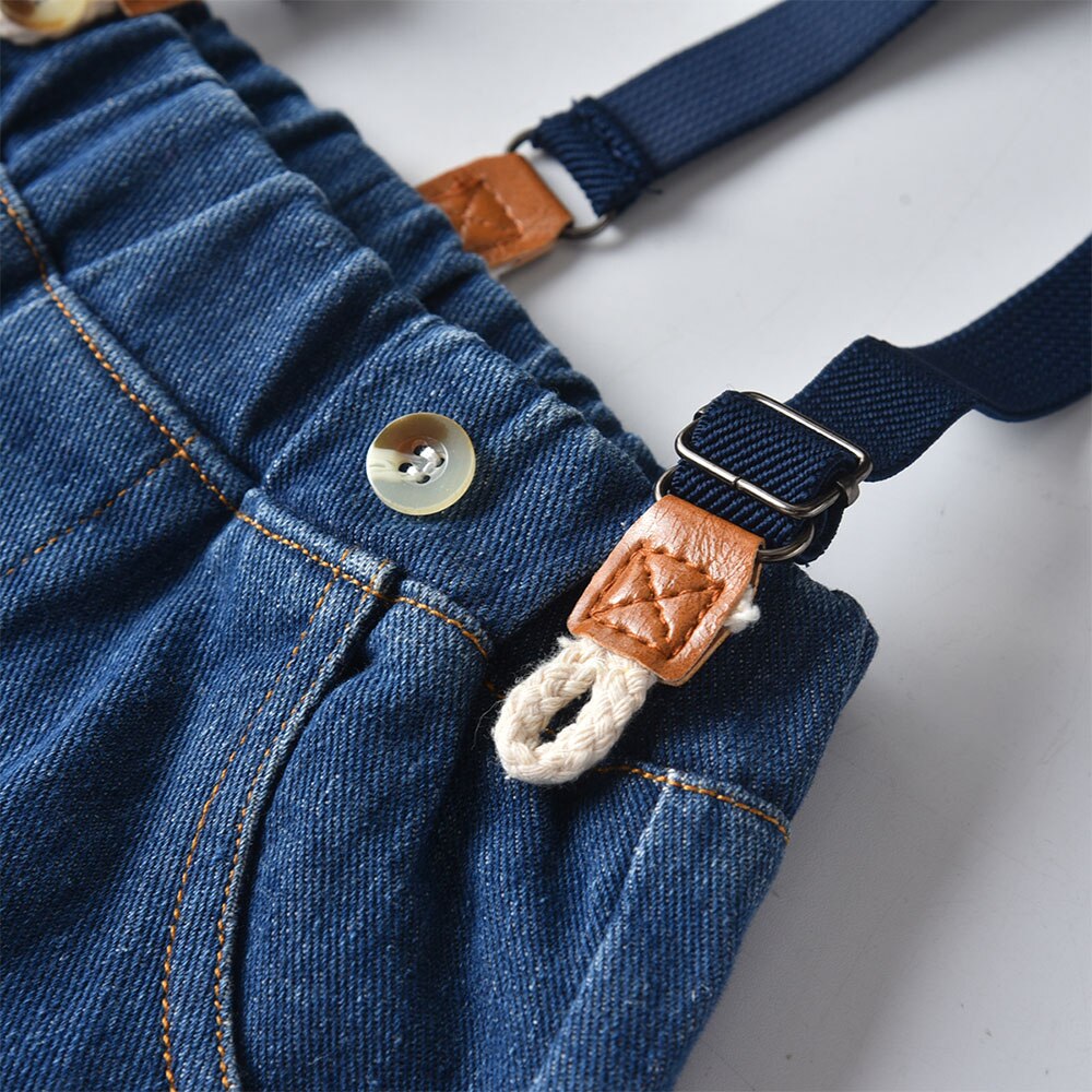 Tem doger calças infantis, calças jeans demin para crianças pequenas com suspensórios, calças casuais de outono para meninos