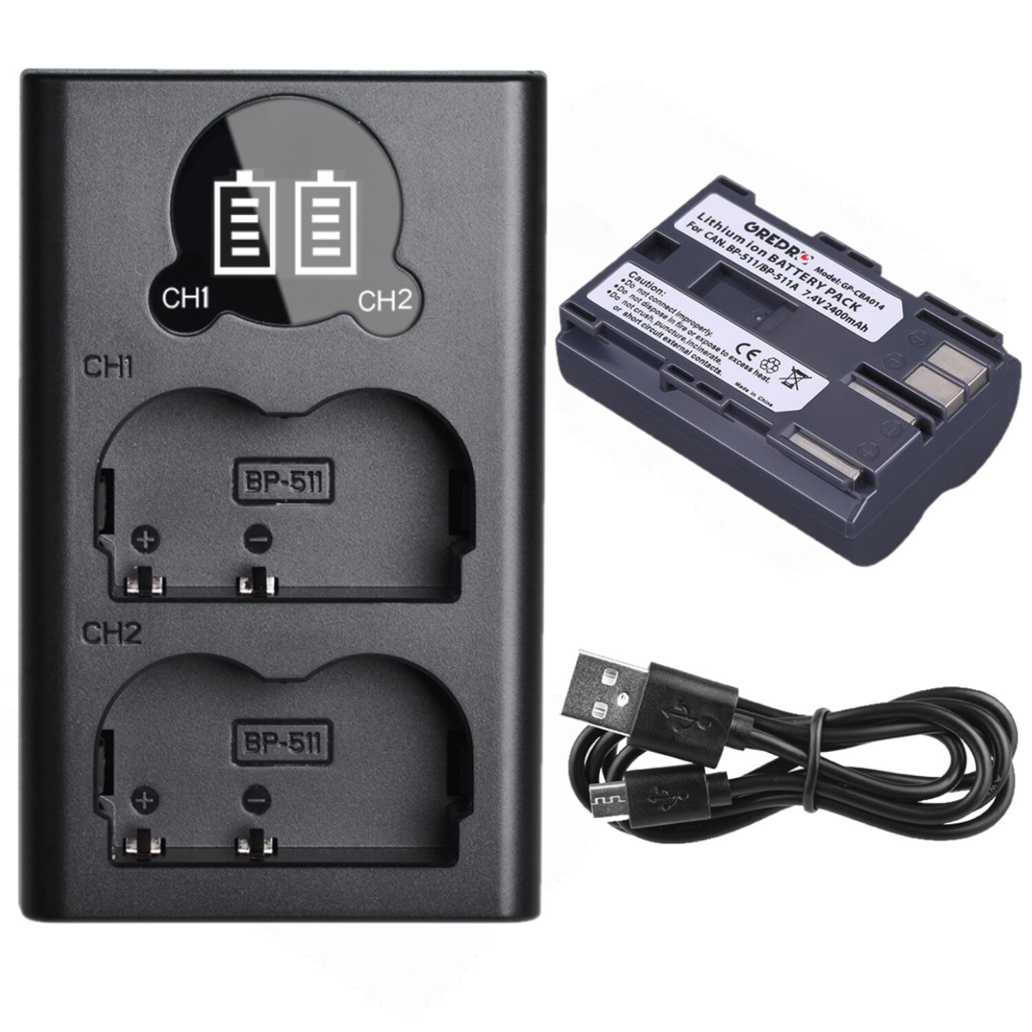 BP-511A BP-511 Battery + BP511 BP511A Battery Charger for Canon EOS 40D 5D 50D 20D 300D 10D 30D 5D Mark I, PowerShot G1 G2 G3 G5: 1Charger 1Battery