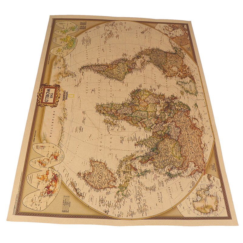 1PCS Large Vintage World Map Detailed Antique Poster Wall Chart Retro Paper Matte Kraft Paper 28*18inch Map Of World Home Decor