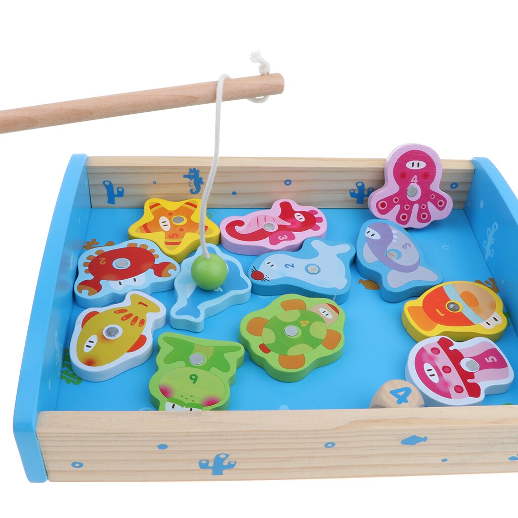 Baby Developmental 15pcs Wooden Magnetic Numbers Fishing Game Toy, Fine Motor Skills, Early Learning, Birthday