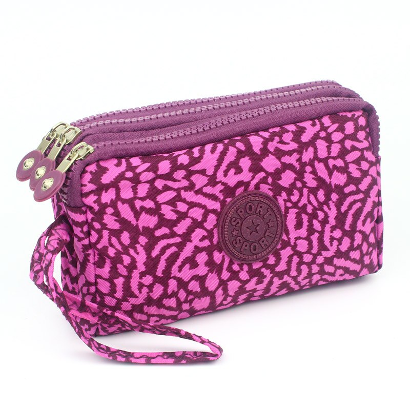 Cartera de tela de lona con 3 cremalleras para mujer, monedero de flores, bolso de mano, billetera para niña: 11