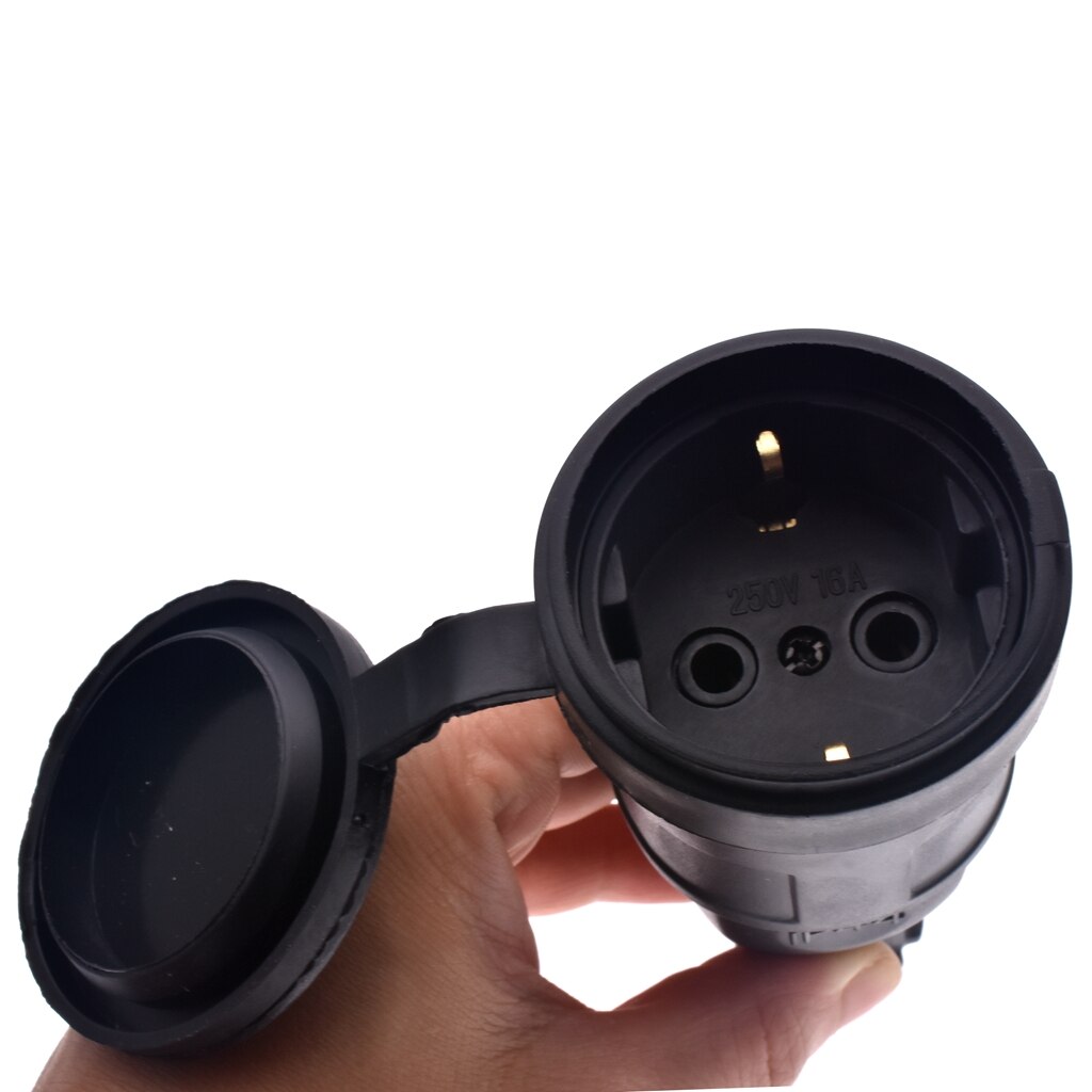 16A 250V EU Rubber Waterproof Socket Plug Electrial Grounded European Connector With Cover IP44 For DIY Power Cable Cord
