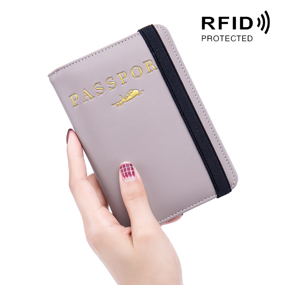 Passeport portefeuille Rfid bloquant en cuir voyage porte-passeport porte-carte couvre pour Document certificat étui unisexe antivol: Gris