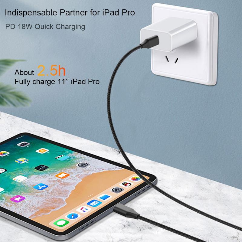 18w gevlochten pd snellaadkabels met usb type c type-c voor lightning-kabels voor iphone 8 x xs  xr 11 pro max 8 plus 11 pro datalijn