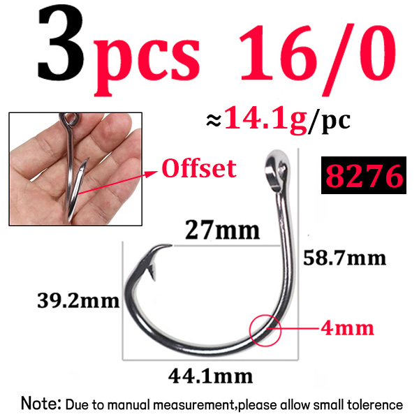 Elllv-anzuelo circular de acero inoxidable para pesca en agua salada, anzuelo de cebo de juego grande para pesca de curricán, atún, tiburón, 6/0 - 18/0: Negro