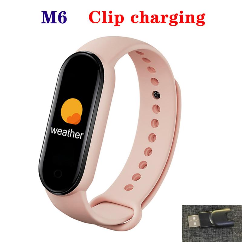 M6 smart sport band bluetooth skridttæller fitness tracker armbånd puls blodtryk smart ur til huawei xiaomi iphone: B02- lyserød  m6