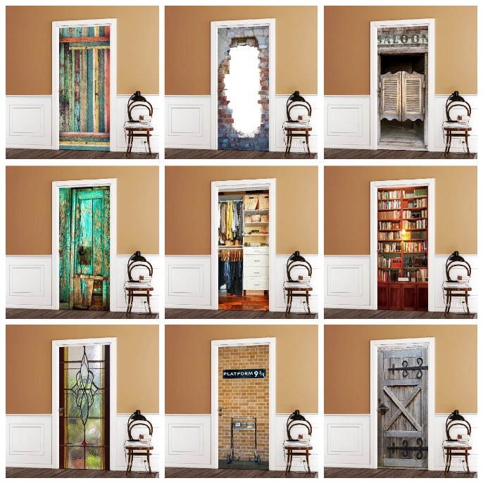 3D Door Decoration Wallpaper Modern Door Sticker Self-adhesive Waterproof Poster Home Door Renew Mural Decal deur sticker