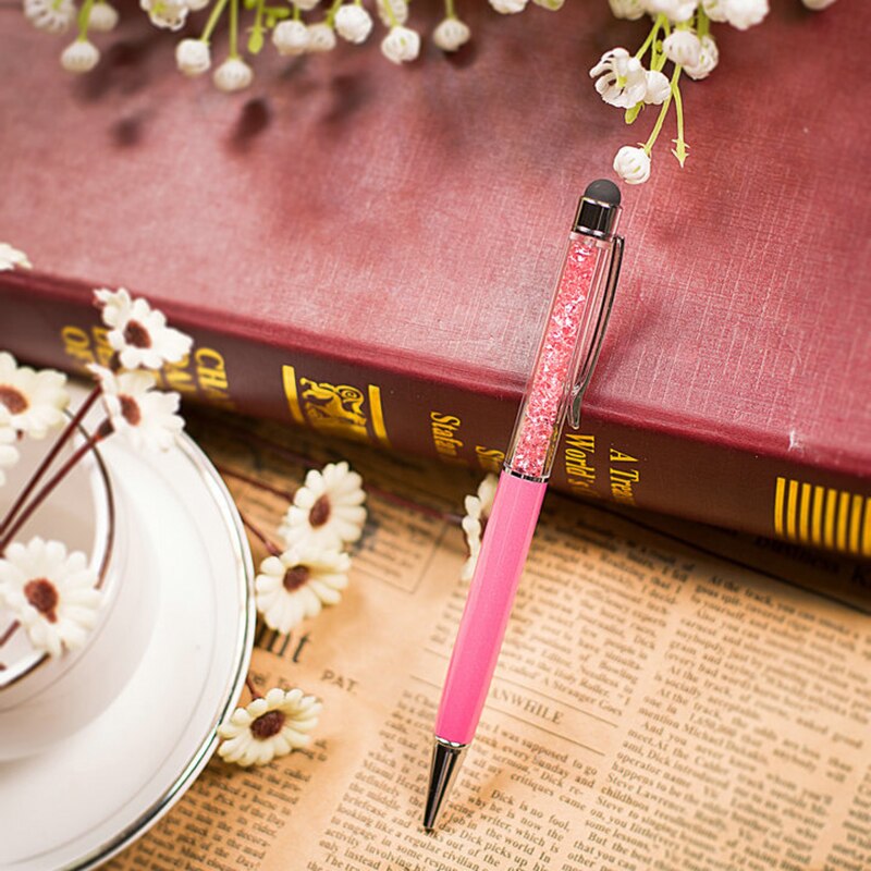 (1Pcs/Sell) Crystal Pen Diamond Pens Stationery Fountain Pen Stylus Touch Pen 11 Colors Oily Black Refill