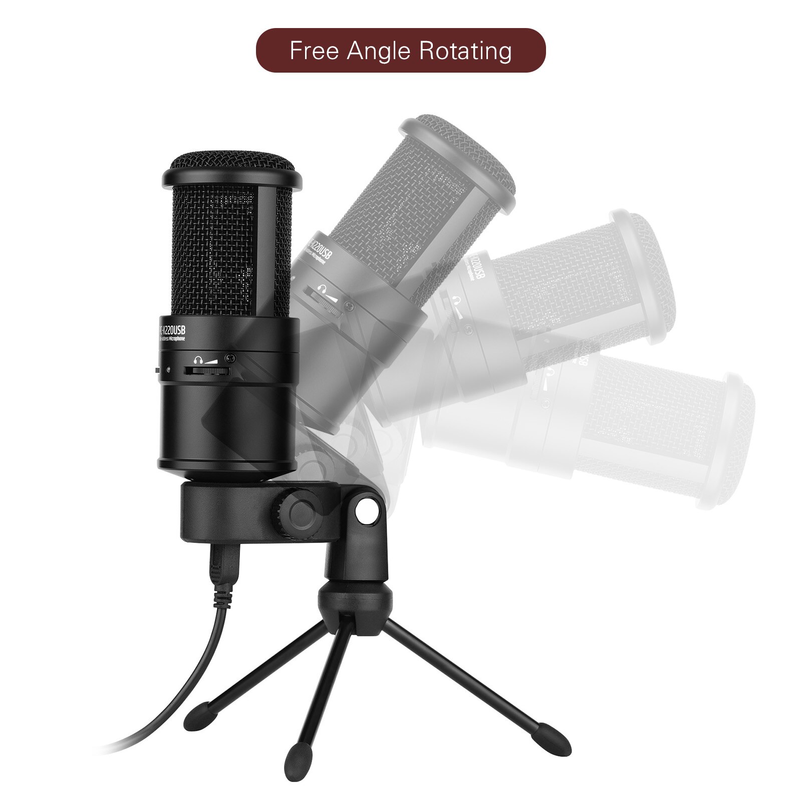 TAKSTAR PC-K220USB Condenser Desktop Microphone USB Powered Cardioid PC Mic Plug and Play for Voice Musical Instrument Recording