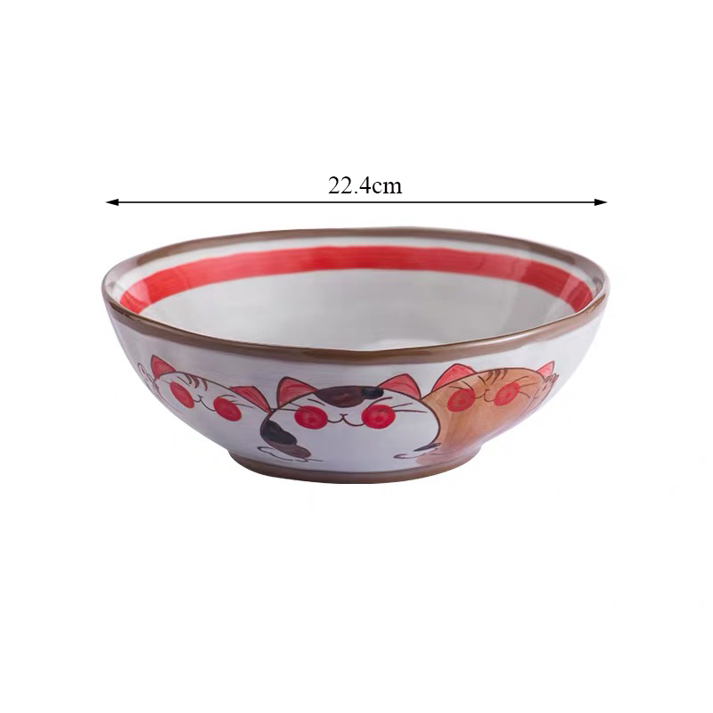 Japanese Hand-painted Ceramic Cute Cartoon Cat Tableware Set Soup Noodle Bowl Fish Dish Family Dinner Steak Tableware: 9 Inch Bowl