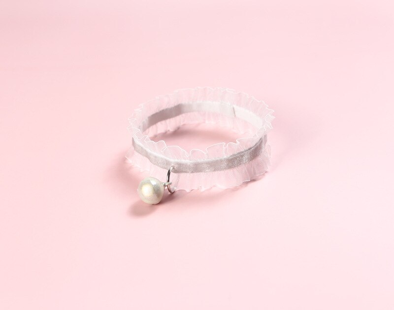 Pet Collar Velvet Lace Stretch Adjustable Pet Bell Collar Cat Dog Collar Necklace Dog: White / 20-25cm