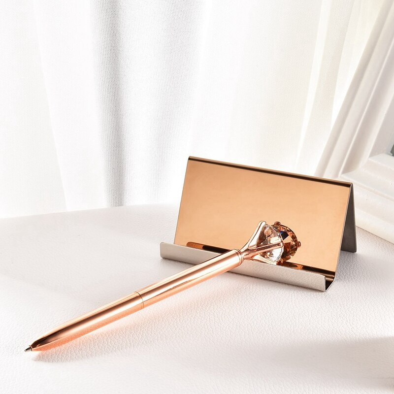 2 Pack Stainless Steel Business Cards Holders Desktop Card Display Business Card Rack Organizer(Rose Gold)