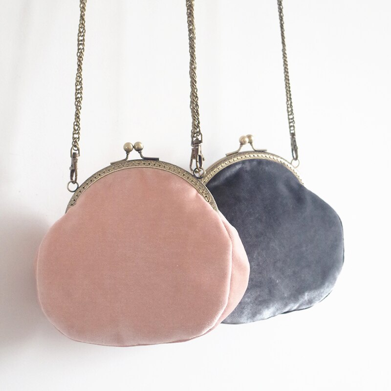 Bolso pequeño de terciopelo para mujer, con cierre de Retro Chic Vintage, bolso cruzado clásico de noche, bolso para teléfono móvil con cadena