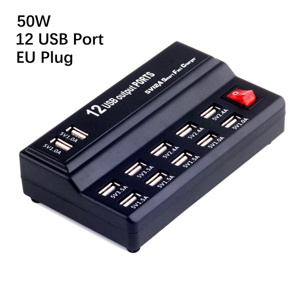 Station de charge rapide USB 100w, 12 Ports, pour IPad, caméra, écouteurs Bluetooth, manette de jeu, Apple Watch, haut-parleur, ventilateur: 50W 12 USB Port