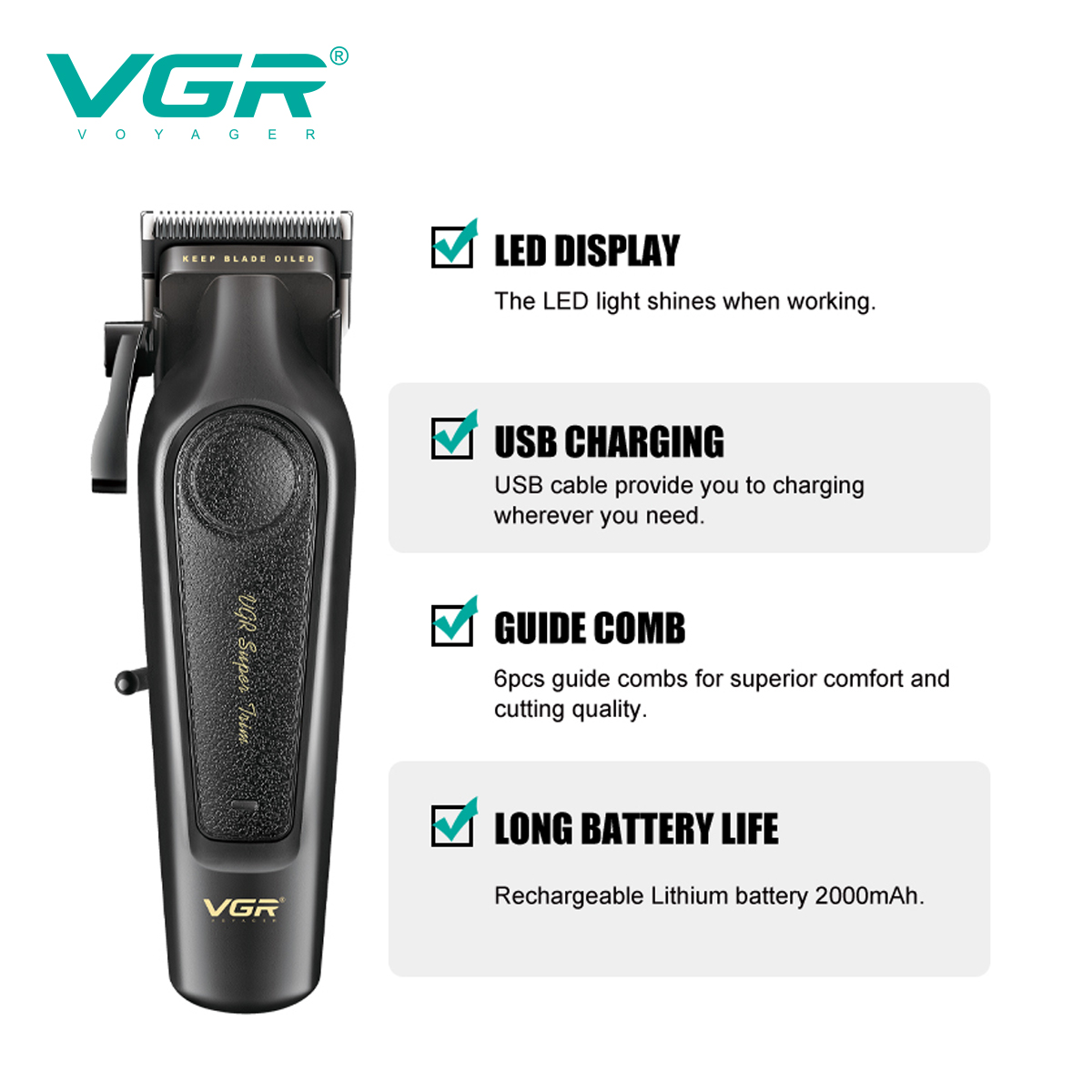 VGR Haarschneider Professioneller Haarschneider Verstellbare Haarschneidemaschine Verstellbarer Elektro-Friseur-Haarschneider für Männer V-197