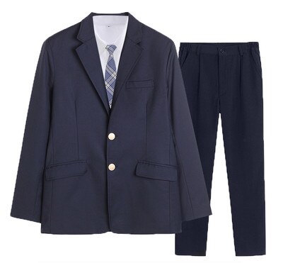 Men Blazer Jacket Suit Set JK High School Uniform Students Male Preppy Style Top Outwear Coat Long Pants: 4pcs set / S