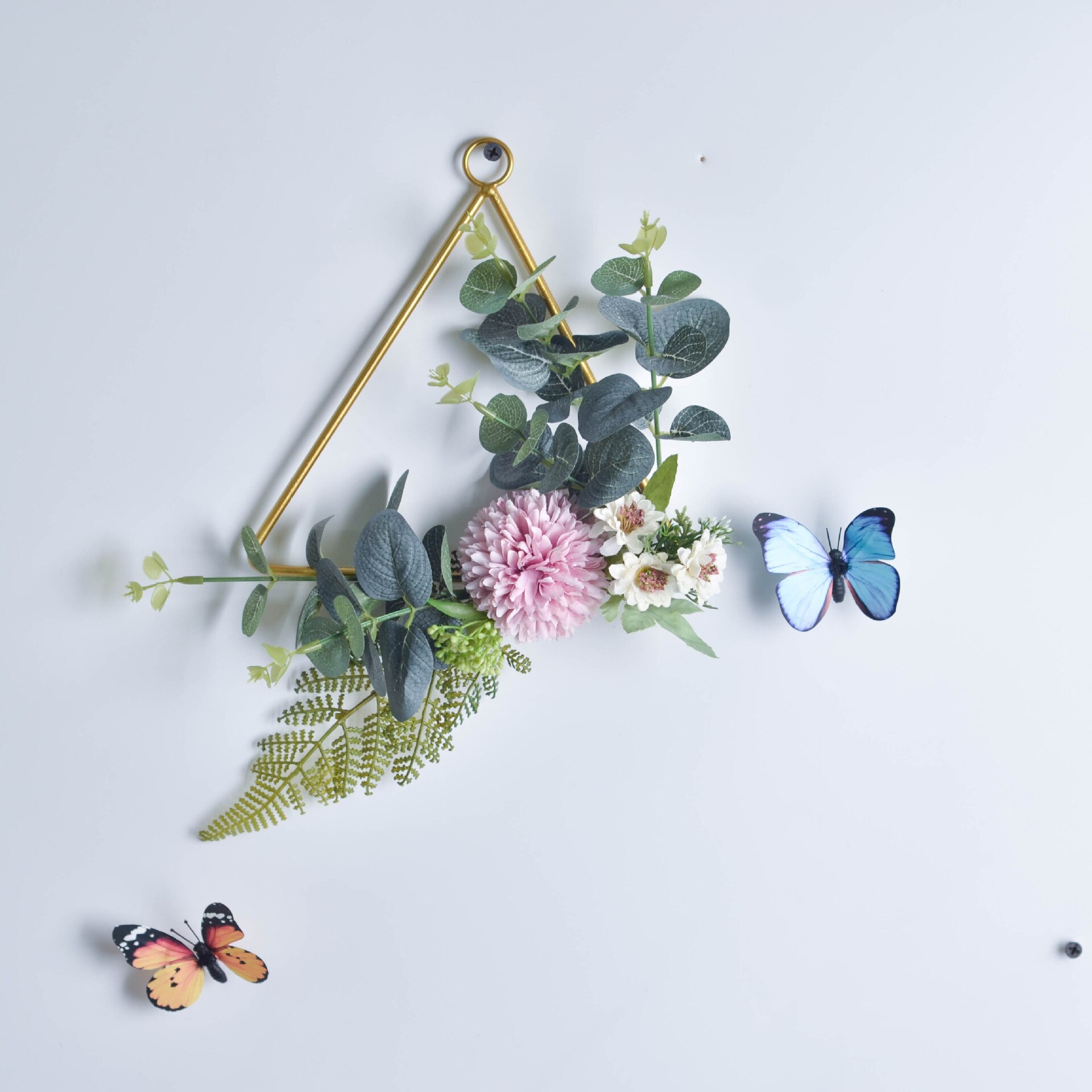 Sztuczna dekoracja kwiatowa ściana wiszący kwiat metalowy wieniec wieniec ślubny metalowy wieszak ścienny wianek wianek: HGA001017-A1