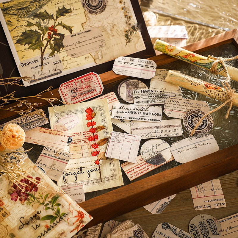 80PCS Vintage Label Ticket Stickers DIY Scrapbooking Junk Journal Base Collage Phone Diary Album Seal Decoration