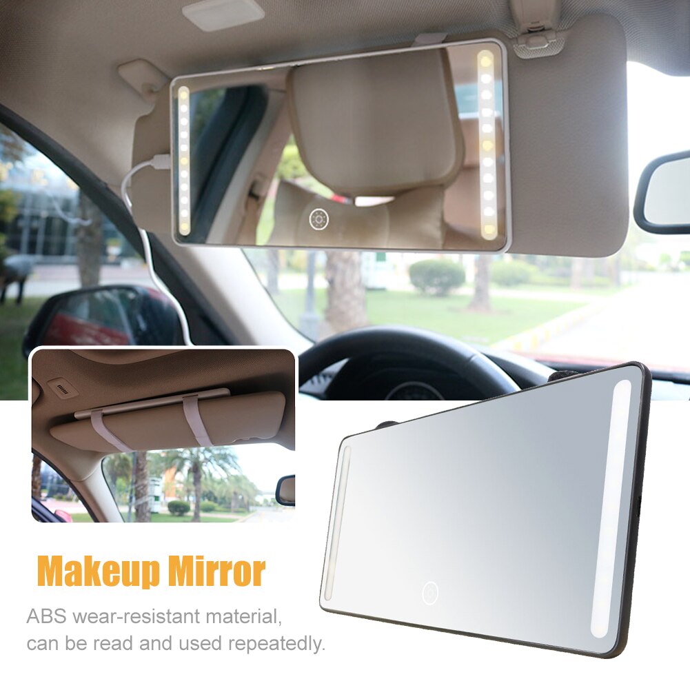 Miroir de maquillage pour voiture, décoration intérieure à contrôle tactile Durable avec lumières LED, facile à installer, luminosité réglable, autocollant