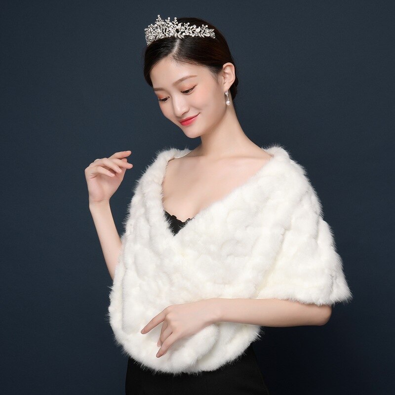neue Winter Auf Lagerbier Weiß Elfenbein Faux Pelz Jacke Hochzeit Braut wickelt Wärmer Frauen Schal Umhänge Mit Muffen zubehör