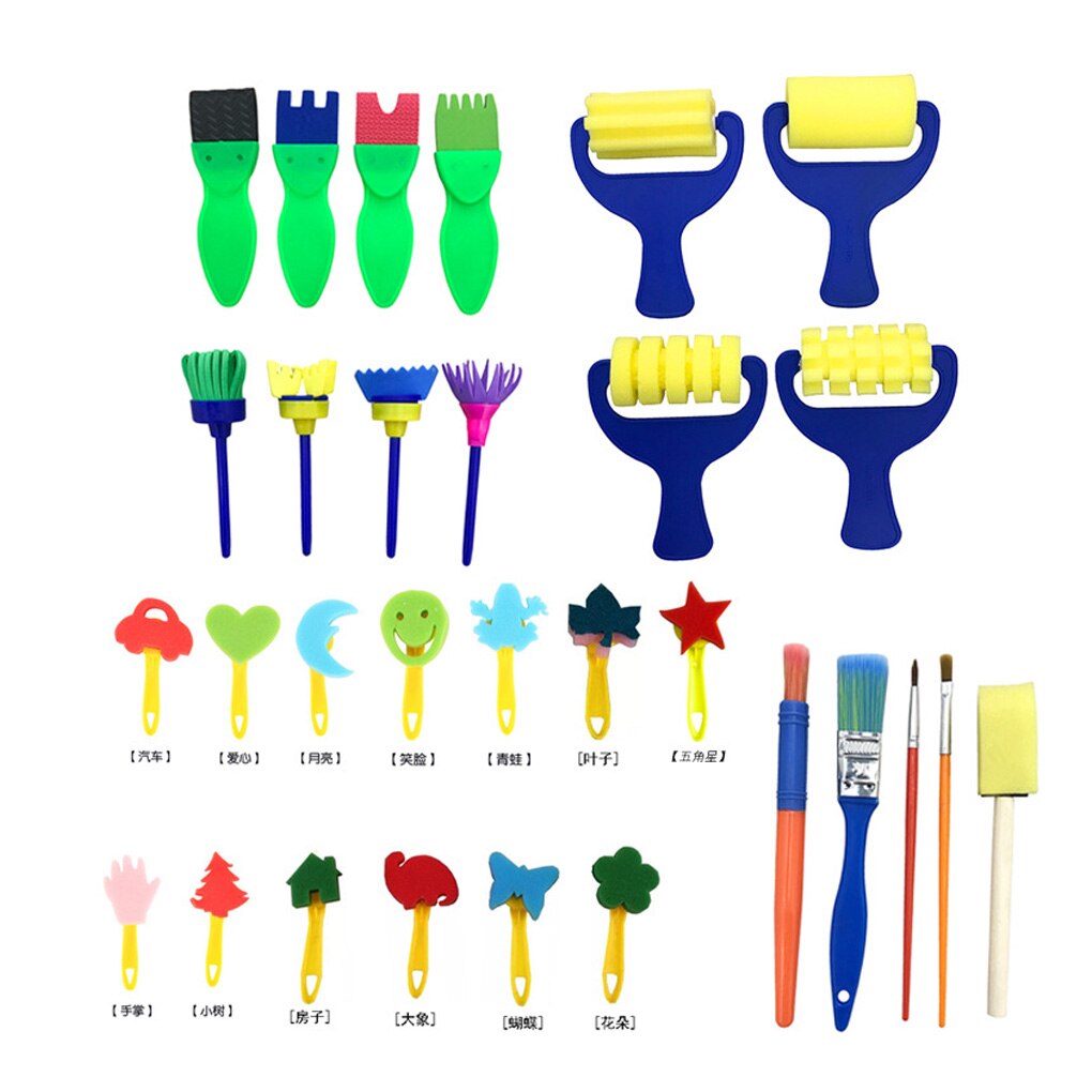 Spons Schilderij Borstels Kit Mini Diy Schilderij Kits Early Learning Kids Tekening Vormen Brushe Verf Set Kind Schilderen Borstel: 29PCS