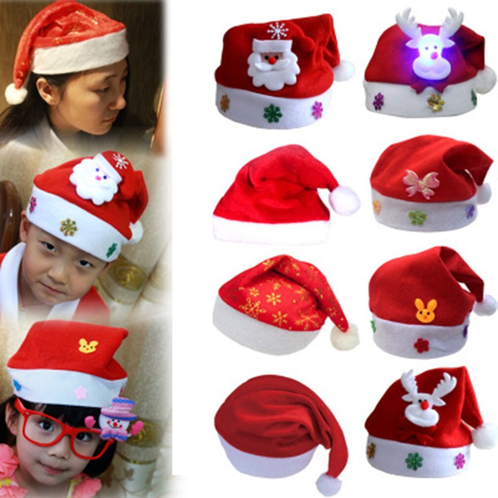 Rød blød plys jul hat til baby voksen jul hat cap år navidad dekoration til hjemmefest