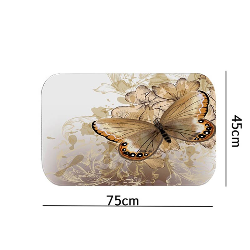 Golden Blue Butterfly Flower Polyester Waterproof Shower Curtain Bathroom Curtains Set Non-Slip Rug Toilet Lid Cover Floor Mats: 1PC Mat - A