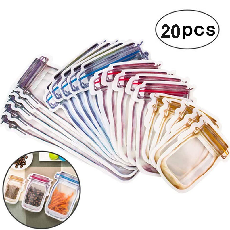 Mason jar garrafas sacos com zíper bpa livre garrafas de pedreiro comida lanche saco selo fresco sacos selados à prova de vazamento organizador casa