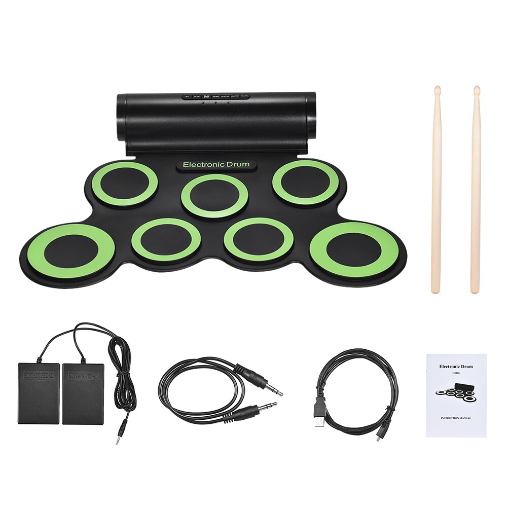 Digital Stereo Roll up Drum Electronic Drum Set 7 Silicon Pads USB Powered Built-in Speaker with Drumsticks Foot Pedals