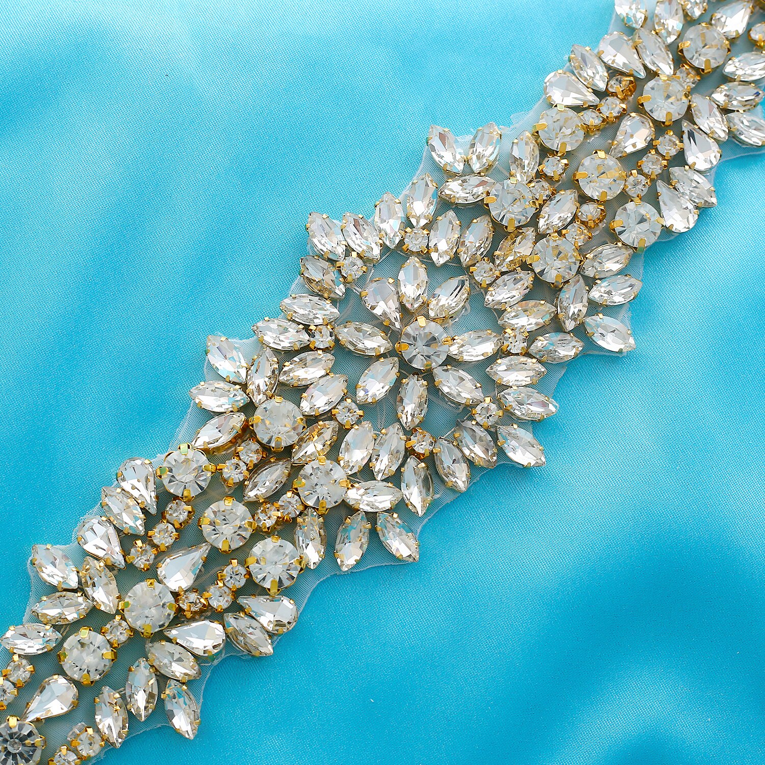 Strass Appliques cintura da sposa con perle fai-da-te cintura da sposa in cristallo dorato per accessori da sposa F140