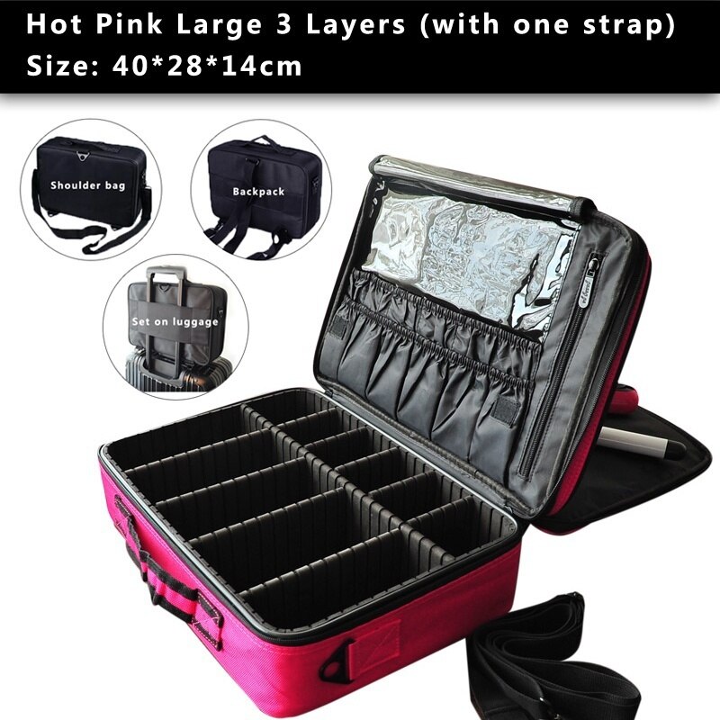 Make Up Bag Makeup Case Makeup Organizer Bolso Mujer Cosmetic Case Large Capacity Storage Bag: hot pink L 3 layer