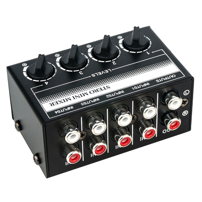 4 Channel Stereo Audio Mixer Support RCA Input And Output Mini Passive Stereo Mixer With Separate Volume Controls: Default Title