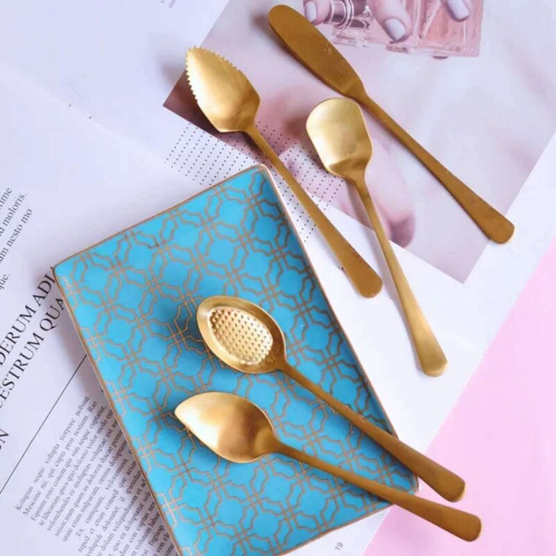 retro złota łopata łyżeczka robić kawy łyżeczka robić deserów ze stali nierdzewnej arbuz łyżka łyżka robić lodów końcówka łopata okrągła łyżka kuchenna