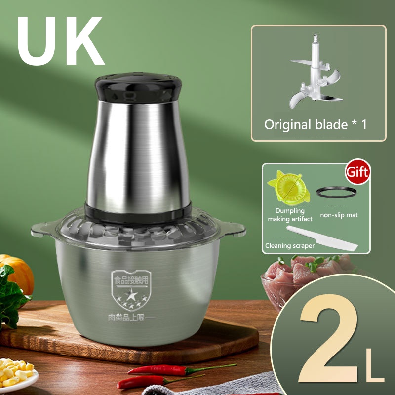 Elektrisk köttkvarn 2l nötköttskross 304 rostfria multifunktionella grönsaksskärare mathackare kökstillbehör: Röd