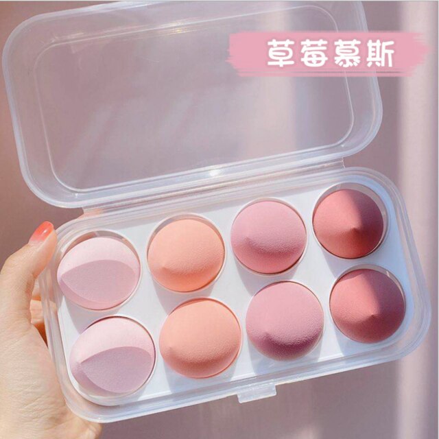Beauty egg set makeup egg 8 sponge makeup egg puff oblique cut gourd water droplets wet and dry face makeup puff sponge: Color 04