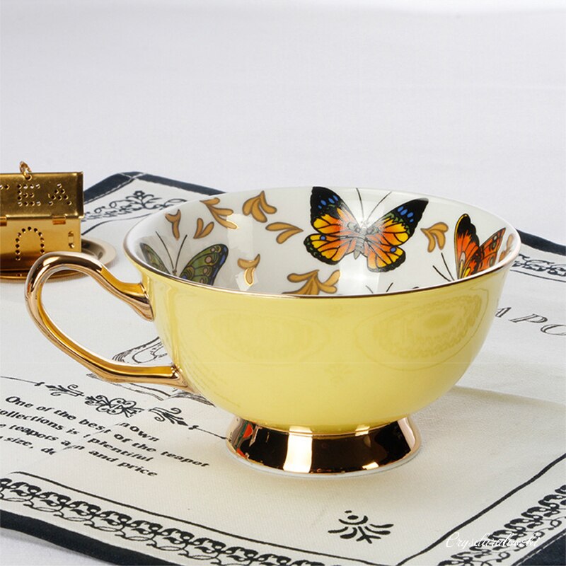 Kaffee Tassen Porzellan Hohe Schmetterling Blume Teetasse &Ampere; Untertasse einstellen Britischen Nachmittag Tee Zeit Keramik Tasse Büro Getränk