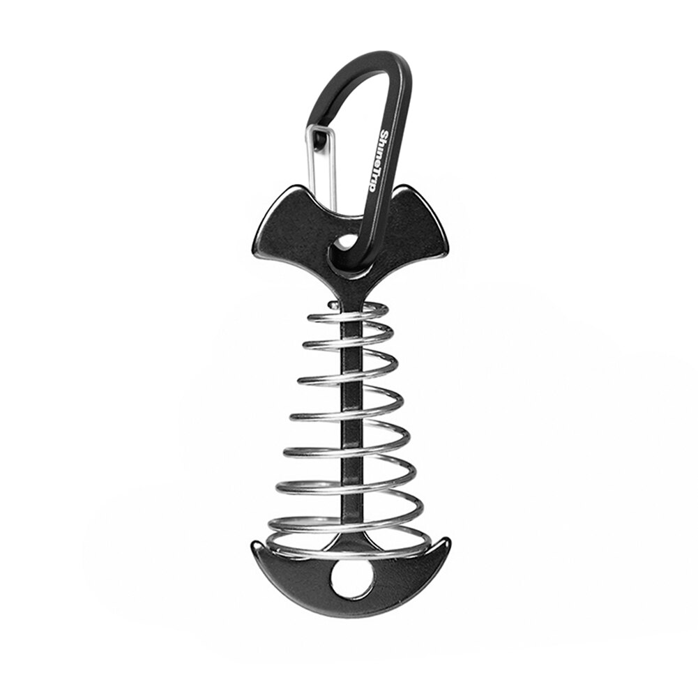Aluminium-bodenfeder-oktopus-deckheringe mit karabinernägeln, winddichtes zelt, befestigungshaken, schnalle, outdoor-campingausrüstung: Schwarz