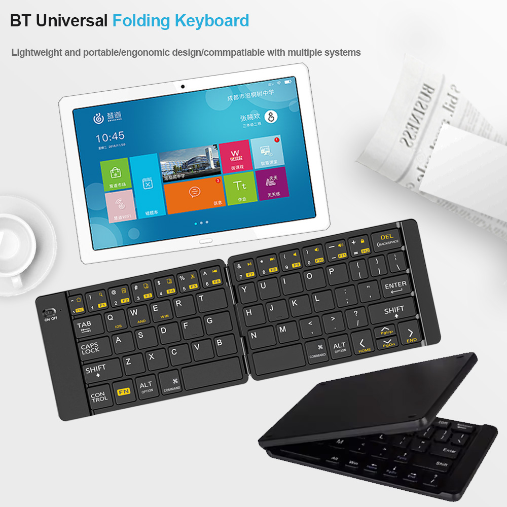 Foldable Wireless Keyboard Ultra Slim Bluetooth Keyboard Rechargeable Portable Folding Keyboard for Tablet Laptop