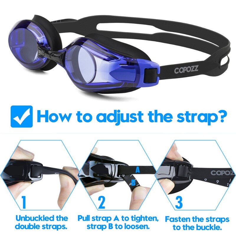 COPOZZ Schwimmen Brille Myopie Unterstützung 0-1,5 zu-5 Anti fog UV Protecion Schwimmen Gläser Dioptrien Fit für erwachsene Männer Frauen