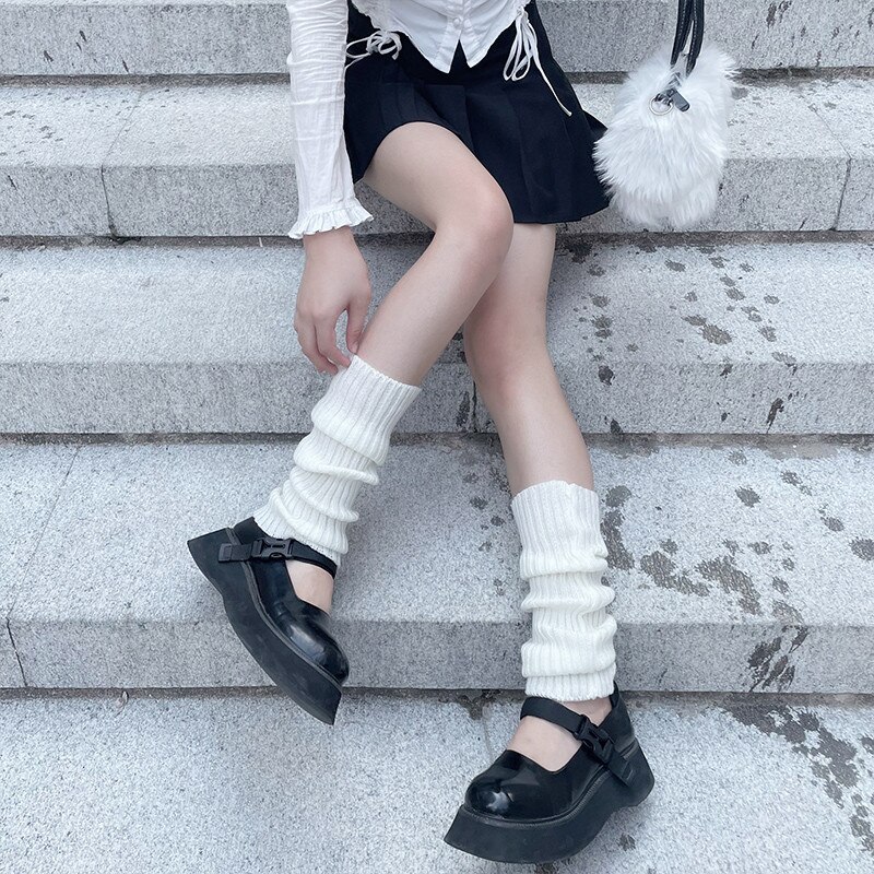 Lolita punk benvärmare japansk fotledsvärmare knähögt stickat fotskydd benvärmare för vinter damkläder tillbehör