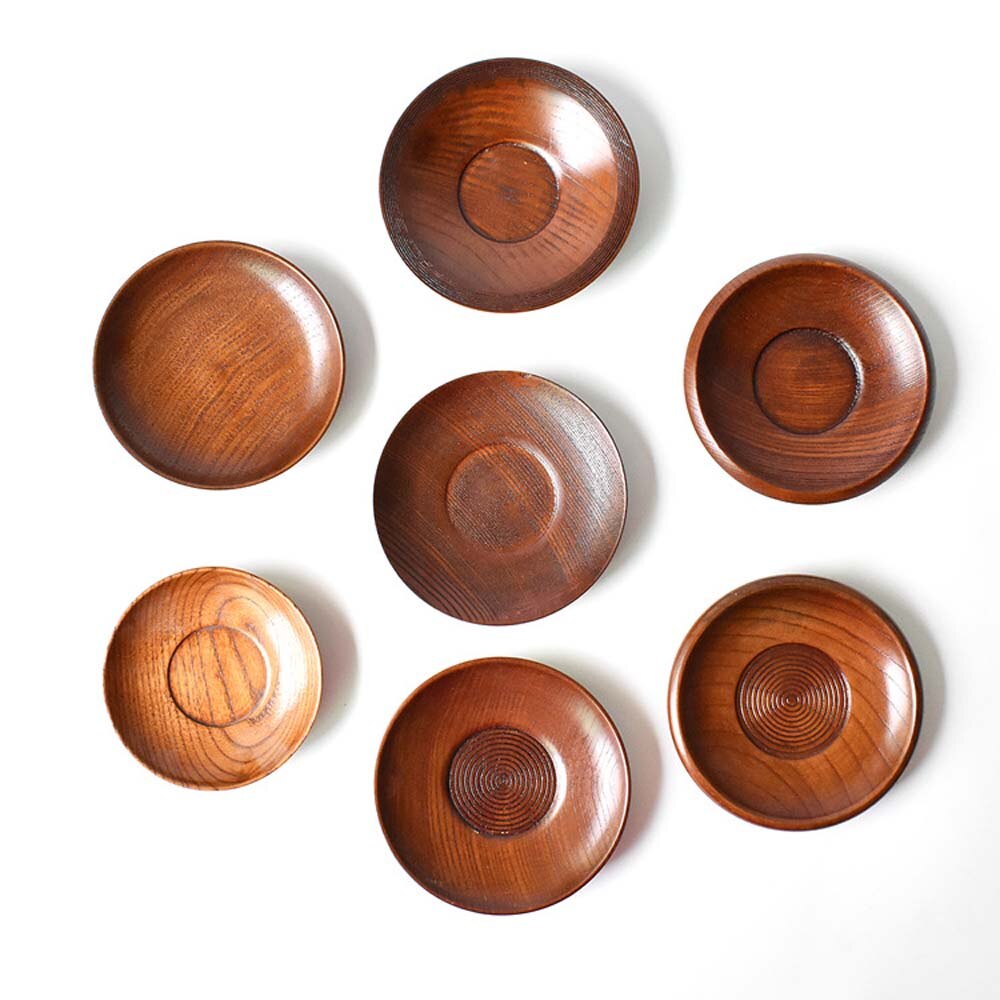 Plato de postre redondo de madera de estilo japonés, platos de fruta, platillo, bandeja de té, plato de cena de postre, suministros de vajilla para el hogar, 1 Uds.